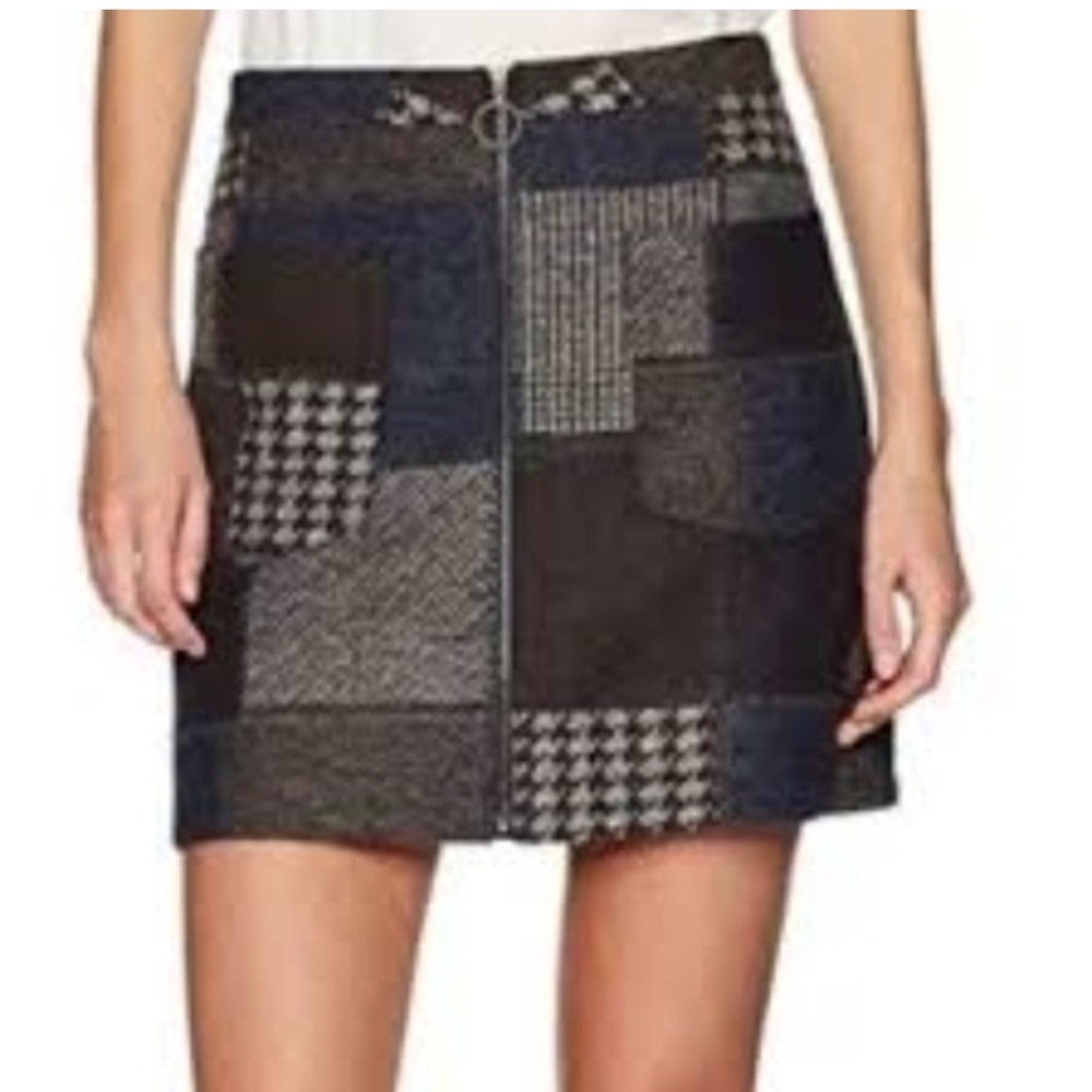 BCBGMAXAZRIA Patchwork Zip Front Lined Mini Skirt